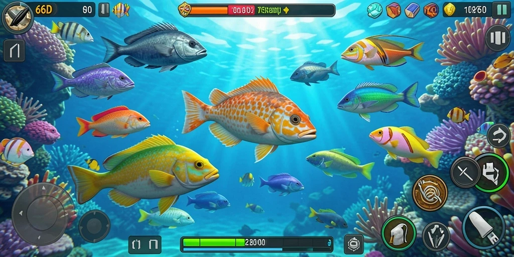 Gameplay menembak ikan yang seru di 66D.