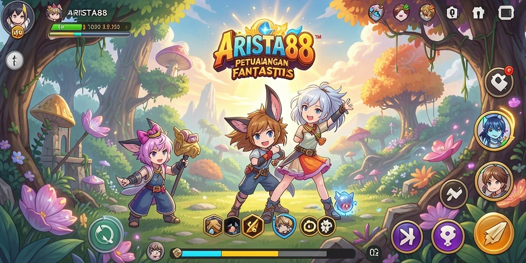 Tampilan utama <strong>ARISTA88</strong> menampilkan karakter anime beraksi dalam gameplay seru.