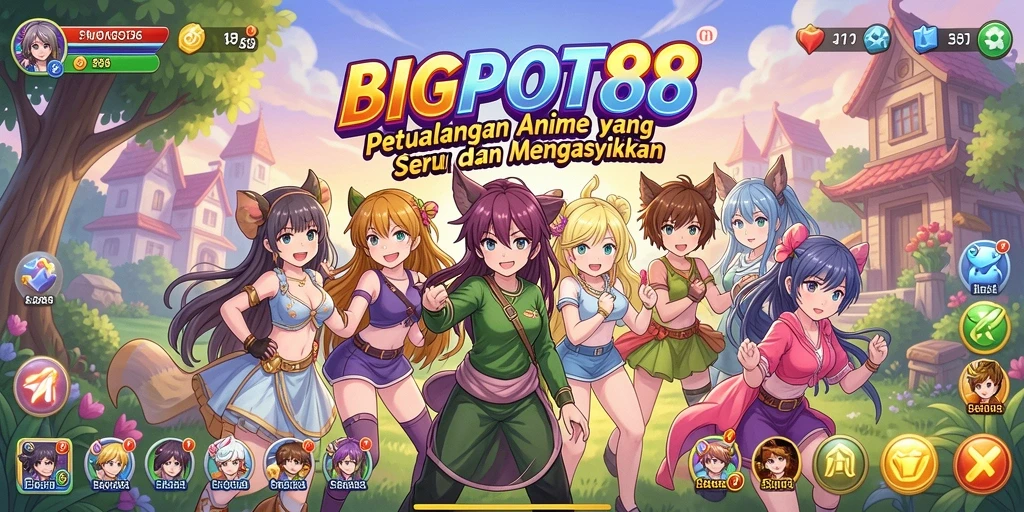 Tangkapan layar gameplay BIGPOT88 menampilkan aksi karakter anime yang seru.