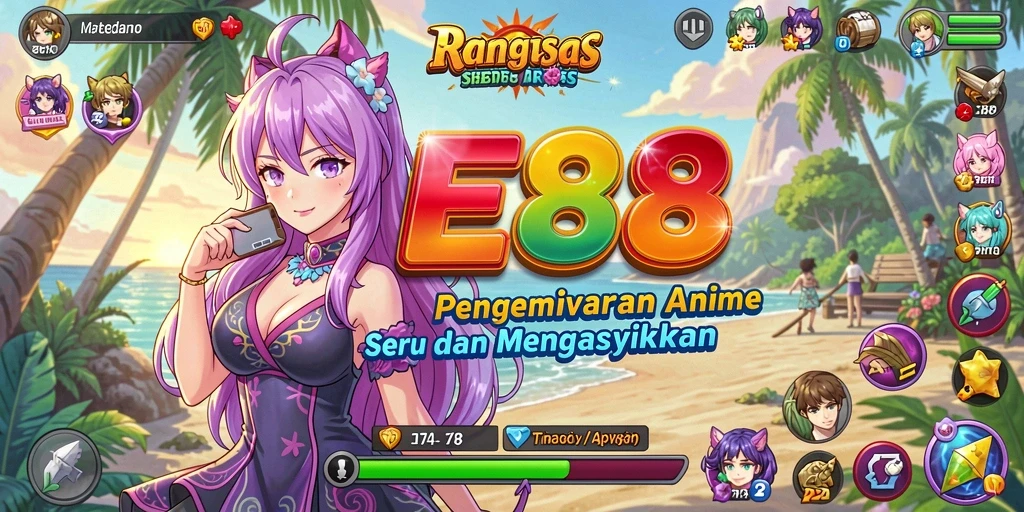 Tampilan gameplay E88 yang menarik dengan karakter anime.