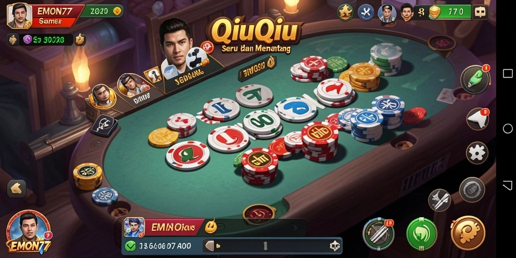 Tampilan menarik dari gameplay QiuQiu di EMON77.