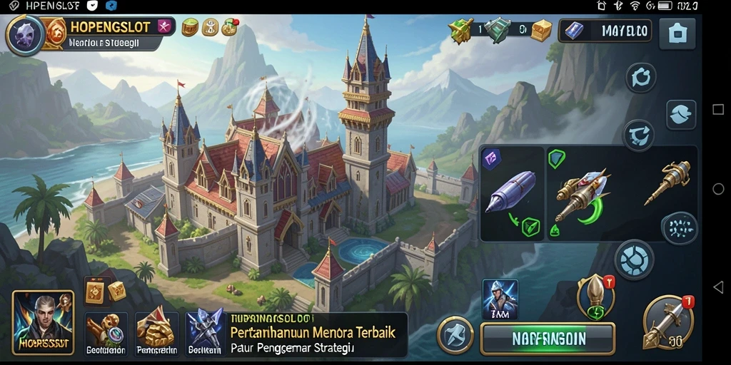 Tampilan gameplay HOPENGSLOT dengan berbagai menara pertahanan.