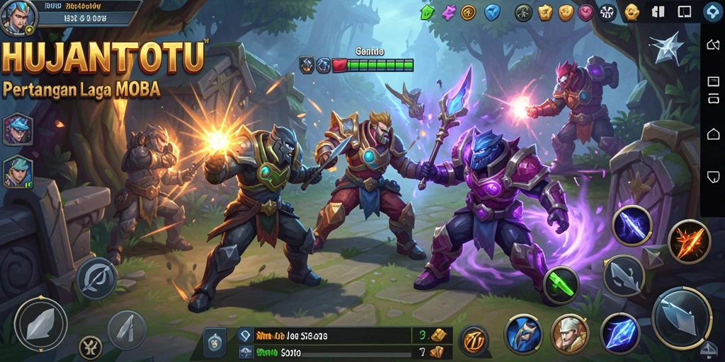 Tampilan seru gameplay dalam pertarungan MOBA penuh aksi.