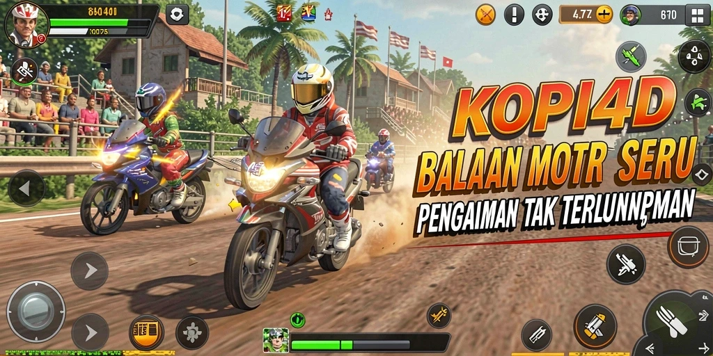 Gameplay seru KOPI4D dengan balapan motor yang menegangkan.