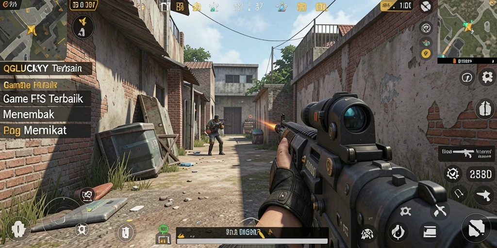 Tampilan gameplay menarik dari QGLUCKY dalam aksi menembak.