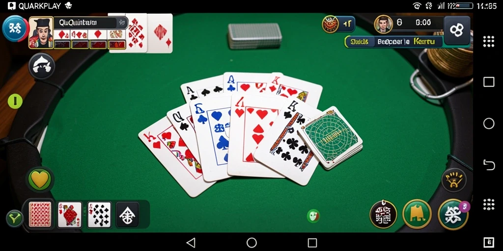 Screenshot gameplay QiuQiu dengan aksi mendebarkan dan kartu yang menarik.