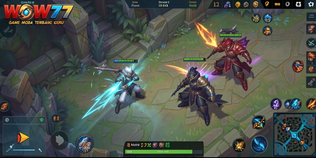 Gameplay seru dari WOW77 dalam arena pertarungan MOBA.