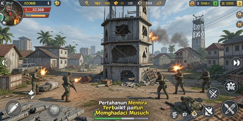 Tampilan menakjubkan dari gameplay Tower Defense di XO368.