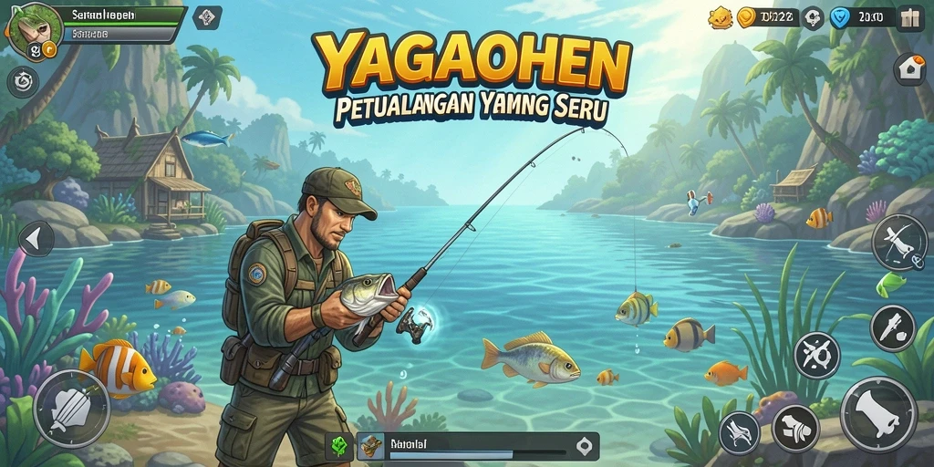 Screenshot gameplay YAGAOHEN yang menunjukkan aksi memancing yang mendebarkan.